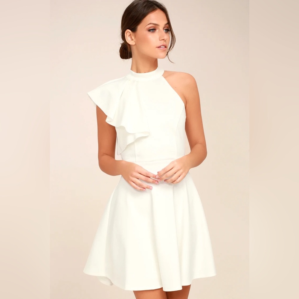 White One-Shoulder Skater Dress